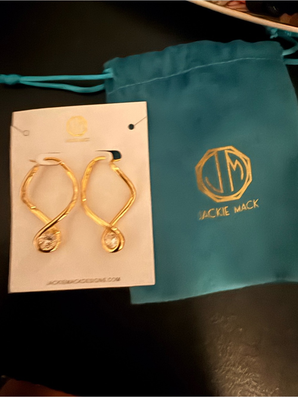 Gold Twist Hoop Earrings with Crystal Drop